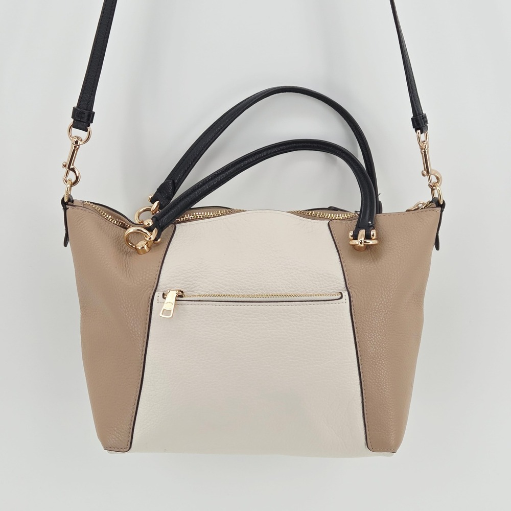 Coach Kacey Colorblock Pebble Leather Satchel Crossbody Bag C6841 Chalk Tan - Picture 7 of 16